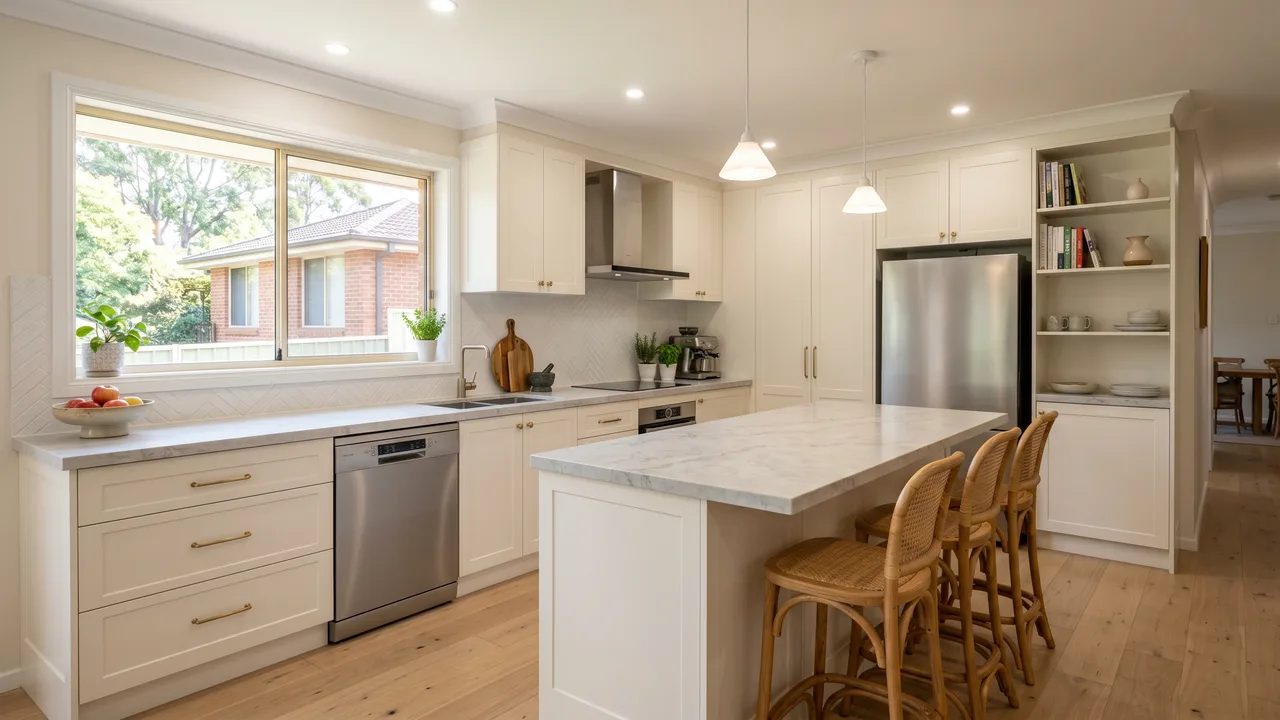 Stone benchtop and cabinetry detail in a Sydney kitchen